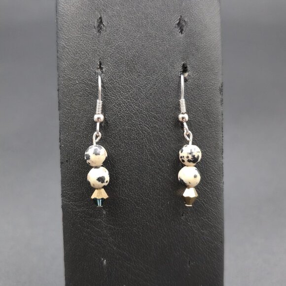 Jewelry - Silver Plated Dalmatian Jasper Handmade Earrings A7274